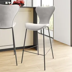 Sgabello in velluto grigio ghiaccio con gambe in metallo nero - Dolly