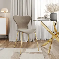 Sedia impilabile in velluto tortora con gambe oro - Dolly
