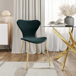 Sedia impilabile in velluto verde bosco con gambe oro - Dolly