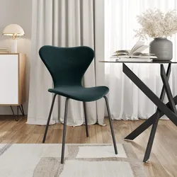 Sedia impilabile in velluto verde bosco con gambe in metallo nero - Dolly