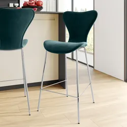 Sgabello velluto verde bosco con gambe cromo - Dolly