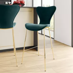 Sgabello effetto velluto verde bosco con gambe oro - Dolly