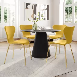 Set 4 sedie in tessuto giallo con gambe oro - Dolly