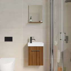 Mobile bagno 40 cm con mensola rovere sabbia con specchiera - Nolita