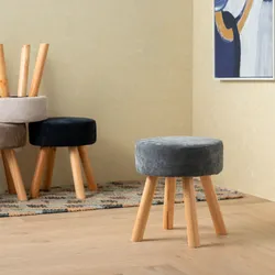 Sgabello imbottito in tessuto grigio con gambe in legno - Ferry
