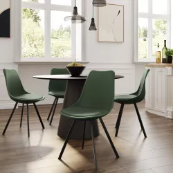 Set 4 sedie in similpelle verde scuro e gambe nere - Odiel