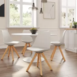 Set 4 sedie in similpelle beige gambe in legno - Marlea