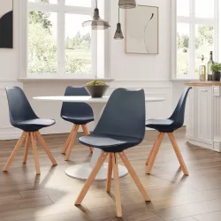 Set 4 sedie in similpelle blu gambe in legno - Marlea