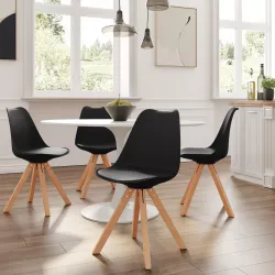 Set 4 sedie in similpelle nero gambe in legno - Marlea