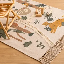 Tappeto 150x100 cm in cotone beige con animali multicolore - Kids