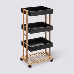 Carrello da cucina 88h cm in legno nero e naturale con ruote e 4 ripiani - Bilbao