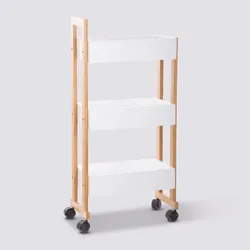 Carrello salvaspazio 80h cm in legno bianco e naturale con ruote e 3 ripiani - Bilbao
