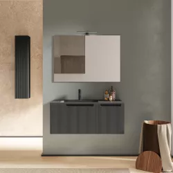 Mobile bagno sospeso 100 cm cannettato con lavabo grigio notte e specchio - Konai