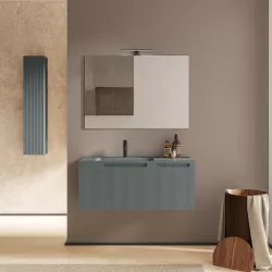 Mobile bagno sospeso 100 cm cannettato con lavabo oceano opaco e specchio - Konai