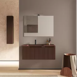 Mobile bagno sospeso 100 cm cannettato con lavabo ruggine opaco e specchio - Konai