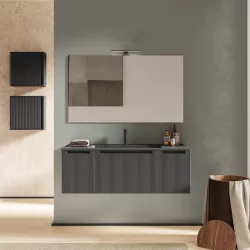 Mobile bagno sospeso 120 cm cannettato con lavabo grigio notte e specchio - Konai