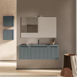 Mobile bagno sospeso 120 cm cannettato con lavabo oceano opaco e specchio - Konai