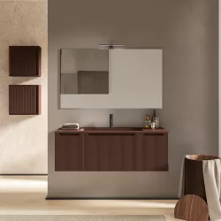 Mobile bagno sospeso 120 cm cannettato con lavabo ruggine opaco e specchio - Konai