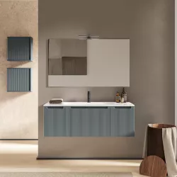 Mobile bagno sospeso 120 cm oceano opaco cannettato e specchio - Konai