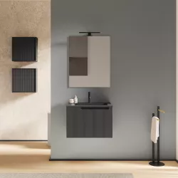 Mobile bagno sospeso 60 cm cannettato con lavabo grigio notte e specchio - Konai