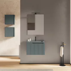 Mobile bagno sospeso 60 cm cannettato con lavabo oceano opaco e specchio - Konai