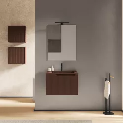 Mobile bagno sospeso 60 cm cannettato con lavabo ruggine opaco e specchio - Konai