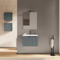 Mobile bagno sospeso 60 cm oceano opaco cannettato e specchio - Konai