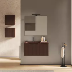 Mobile bagno sospeso 80 cm cannettato con lavabo ruggine opaco opaco e specchio - Konai