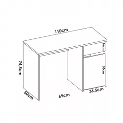 Scrivania con ripiani e 1 cassetto Sim Bianco/Nordico 74 A X 110 AN X 50 P