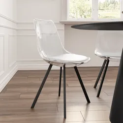 Sedia trasparente con cuscino bianco e gambe nere - Odiel