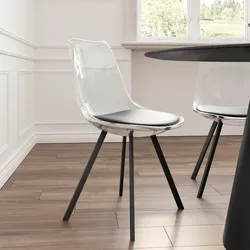 Sedia trasparente con cuscino nero e gambe nere - Odiel