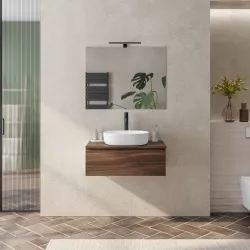 Mobile bagno sospeso portalavabo 80 cm rovere deciso e specchio - Verano