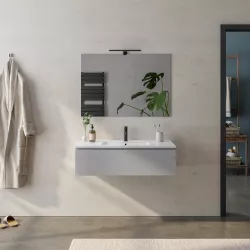 Mobile bagno sospeso 100 cm grigio matt con lavabo in ceramica e specchio - Verano