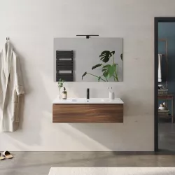 Mobile bagno sospeso 100 cm rovere deciso con lavabo in ceramica e specchio - Verano