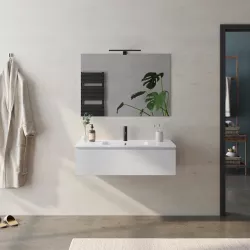 Mobile bagno sospeso 100 cm bianco petalo con lavabo in ceramica e specchio - Verano