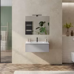 Mobile bagno sospeso 80 cm grigio matt con lavabo integrato e specchio - Verano