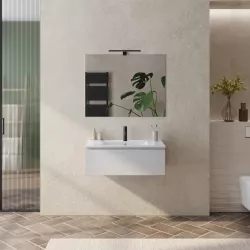 Mobile bagno sospeso 80 cm bianco petalo con lavabo integrato e specchio - Verano