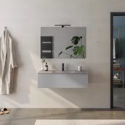 Mobile bagno sospeso 100 cm grigio matt con lavabo in vetro marrone e specchio - Verano