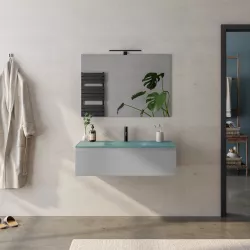 Mobile bagno sospeso 100 cm grigio matt con lavabo in vetro verde e specchio - Verano