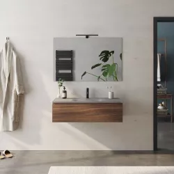 Mobile bagno sospeso 100 cm rovere deciso con lavabo in vetro marrone kodiak e specchio - Verano