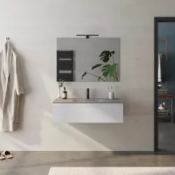 Mobile bagno sospeso 100 cm bianco petalo con lavabo in vetro marrone kodiak e specchio - Verano