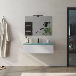 Mobile bagno sospeso 100 cm bianco petalo con lavabo in vetro verde e specchio - Verano