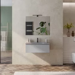 Mobile bagno sospeso 80 cm grigio matt con lavabo in vetro marrone e specchio - Verano