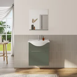 Mobile bagno sospeso 60 cm profondità 42 cm verde street con specchio e mensola -  Ready