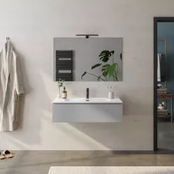 Mobile bagno sospeso 100 cm grigio matt con lavabo integrato e specchio - Verano