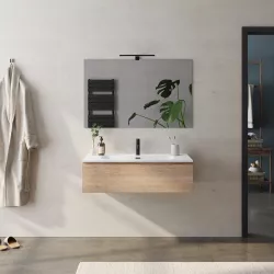 Mobile bagno sospeso 100 cm rovere biscuit con lavabo integrato e specchio - Verano