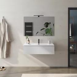 Mobile bagno sospeso 100 cm bianco petalo con lavabo integrato e specchio - Verano