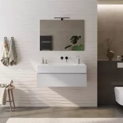 Mobile bagno sospeso 100 cm bianco petalo con top lavabo bianco opaco e specchio - Verano