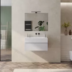 Mobile bagno sospeso 80 cm bianco petalo con top lavabo bianco opaco e specchio - Verano