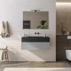 Mobile bagno sospeso 100 cm grigio matt con top lavabo antracite effetto pietra e specchio - Verano